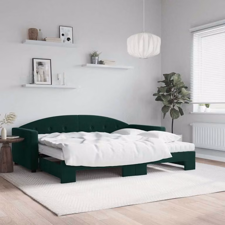 Divano Letto Estraibile vidaXL in Velluto Verde con Materasso, Ideale per Soggiorno e Camera da Letto, L/P/H: 222 x 90 x 75 cm