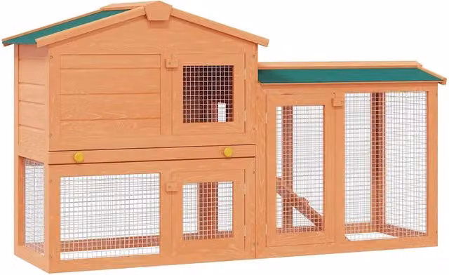 Conigliera all'Aperto in Legno di Pino con Casetta e Gabbia per Piccoli Animali, Resistente alle Intemperie, Colore Verde e Marrone, L/P/H: 145 x 84 x 45 cm – 1