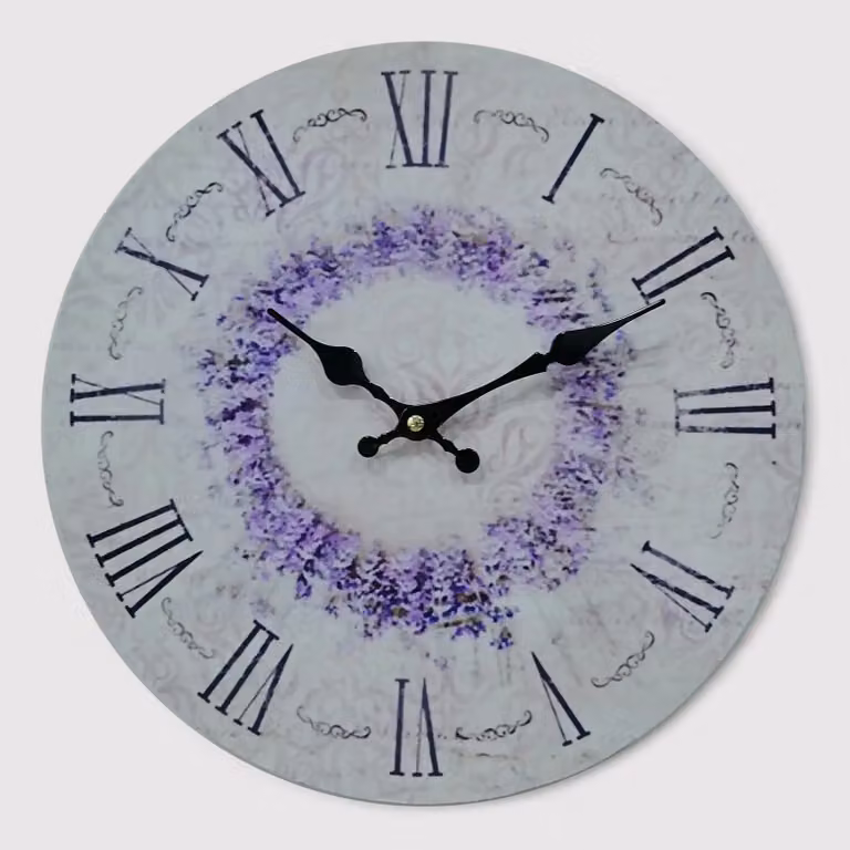 Girardina - Orologio da parete con motivo floreale viola