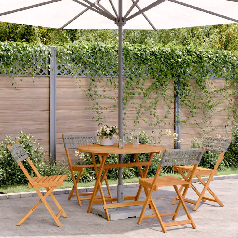 Set da giardino vidaXL composto da 5 pezzi in polyrattan grigio e legno di acacia oliato marrone