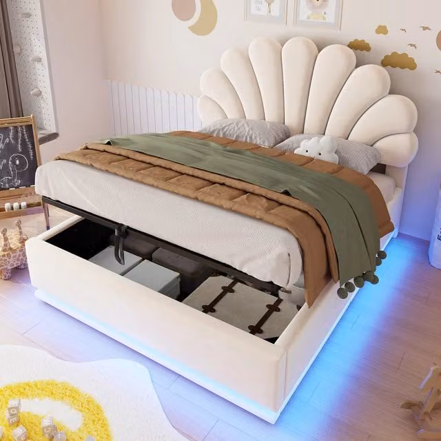 letto imbottito velluto beige 140 x 200 cm