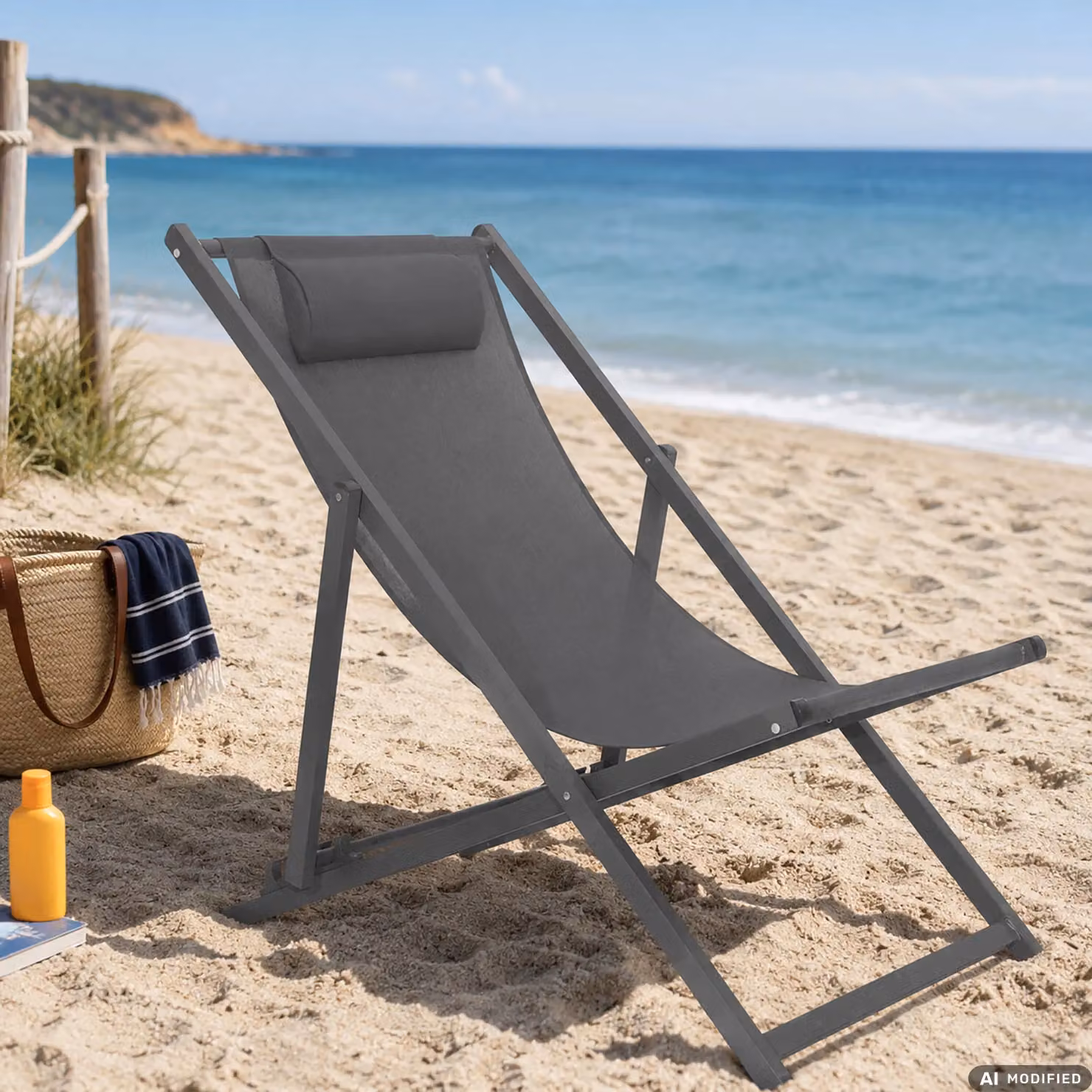 Sdraio Pieghevole Vestiamo Casa Mare in Alluminio Grigio con Cuscino e Poggiatesta Regolabile H 95 x L 81 x P 61 cm – 2