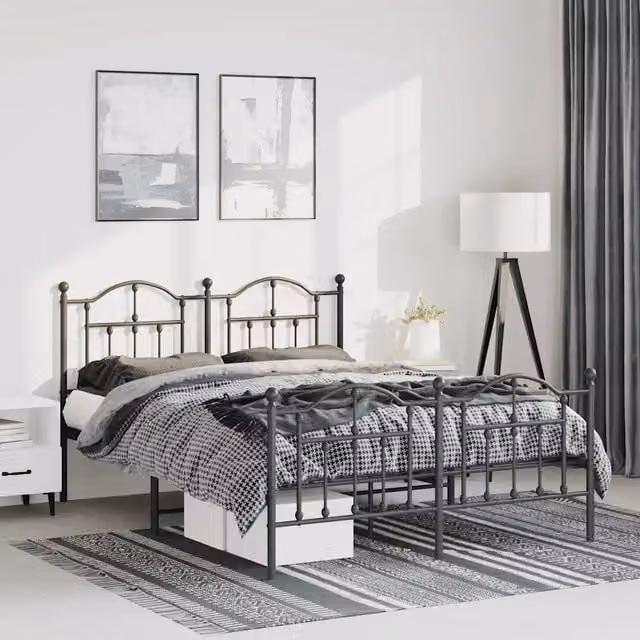 Giroletto con testiera e pediera in metallo nero vidaXL L: 142 cm, P: 196 cm, H: 97 cm