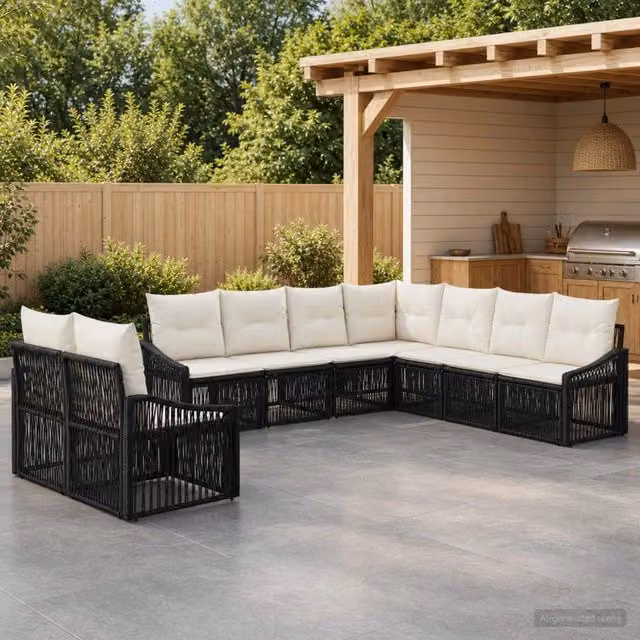 Set Divano da Giardino 9 pz Nero polyrattan 3436045