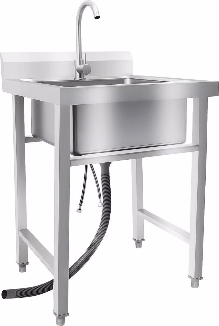 Lavello da appoggio - Vasca singola - Acciaio inox - Con rubinetto - Portata 150 kg - 60x60x93 cm - Scarico 110 mm - Grigio chiaro