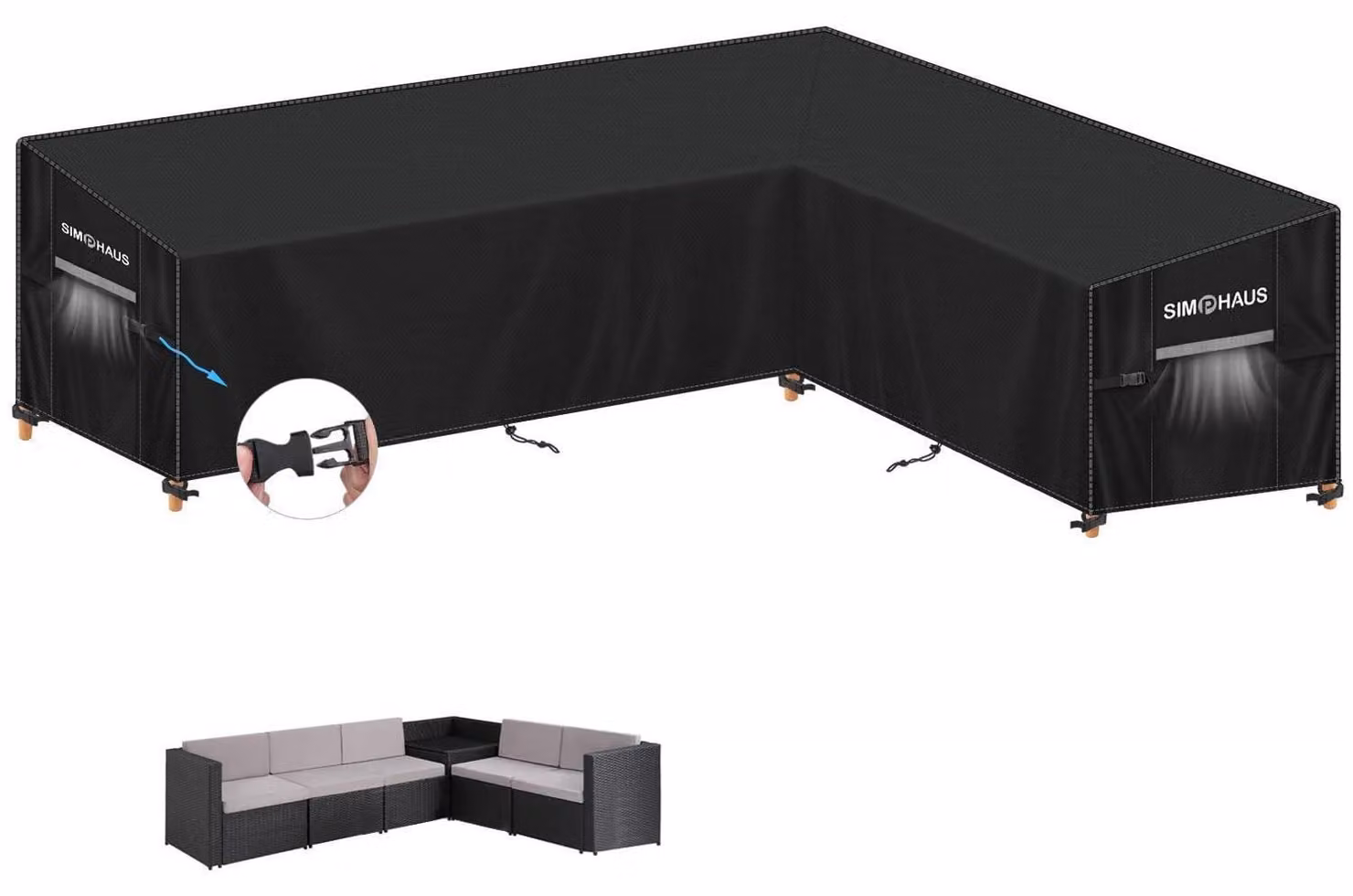 Copertura per mobili da giardino a forma di L, adatta per divani angolari, impermeabile, dimensioni 300x230x95x80/60 cm, tessuto Oxford 420D, colore grigio