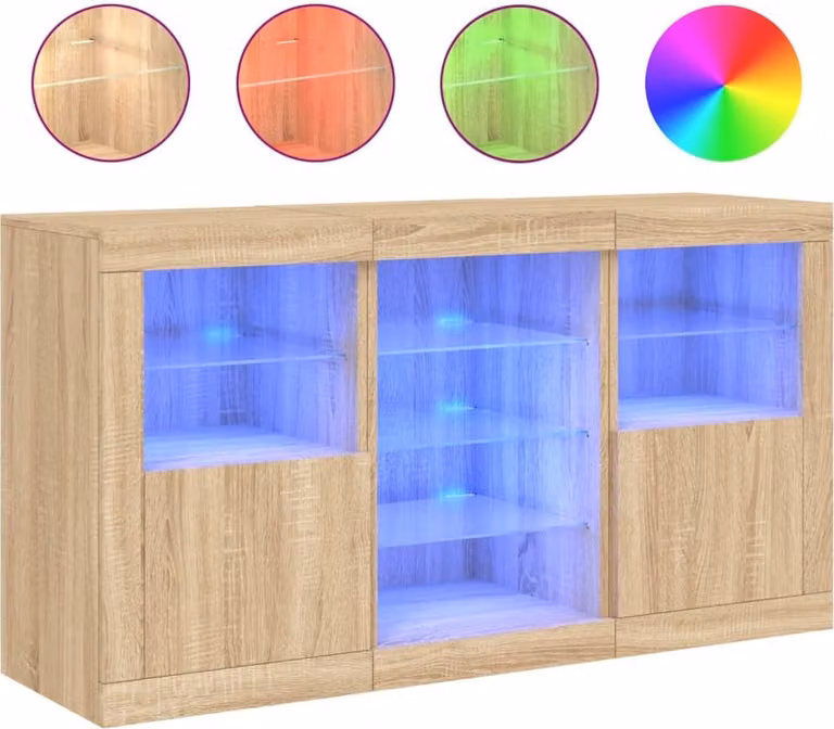 Credenza con Luci LED Rovere Sonoma 123x37x67 cm