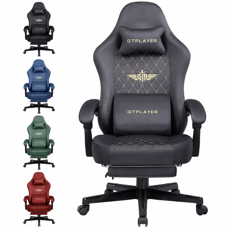 GTPLAYER Sedia da gioco in tessuto Sedia da gioco ergonomica per ufficio Sedia per PC, Sedia da scrivania regolabile e girevole con poggiapiedi, grigio