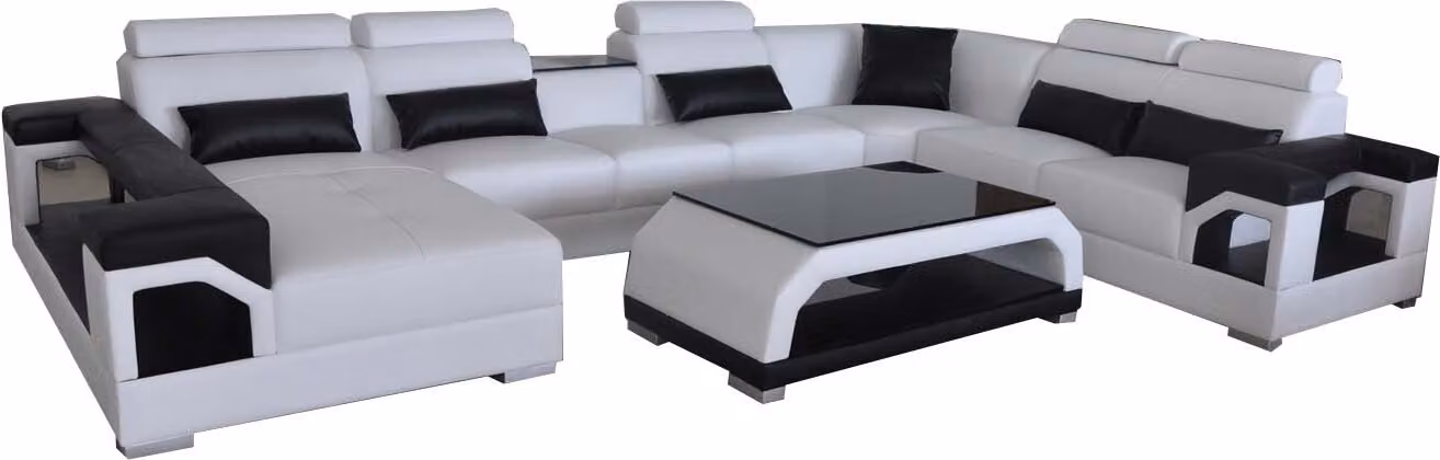 Leder Sofa Moderne Sitz Couch Polster Design Wohnlandschaft + Tisch Eck Couchen