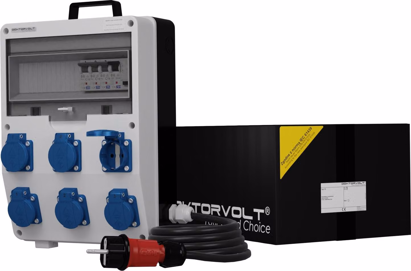Distributore di corrente Doktorvolt TD-S/FI 6x230V SKH con combinazione di prese Mennekes protette da corrente di guasto e cavo di collegamento 0557