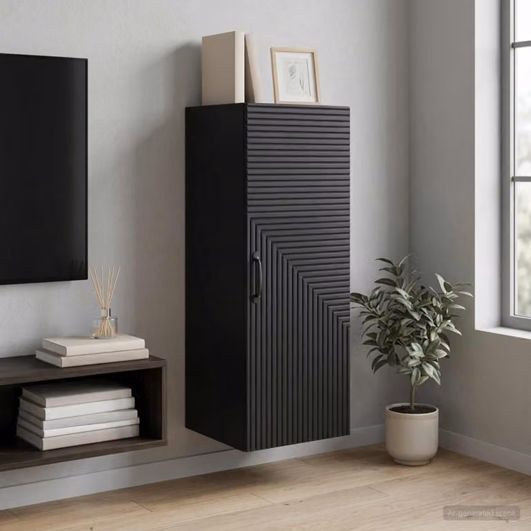 Mobiletto a muro moderno vidaXL in MDF nero con ante a battente L/P/H: 33 x 34,5 x 90 cm