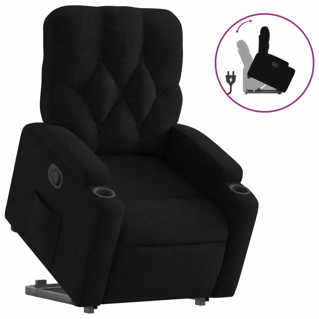 Poltrona Alzapersona Reclinabile con Assistenza Elettrica vidaXL in Tessuto Nero per Senior – 2