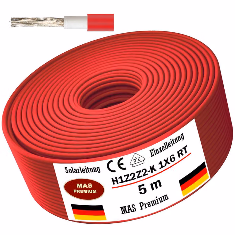 5m cavo solare cavo solare H1Z2Z2-K 6 mm² rosso fotovoltaico senza alogeni