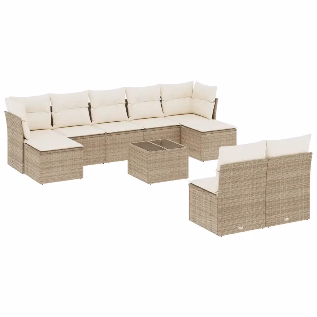 Set Divano da Giardino Moderno VIDAXL in Polyrattan Beige con 10 Pezzi e Cuscini – 2