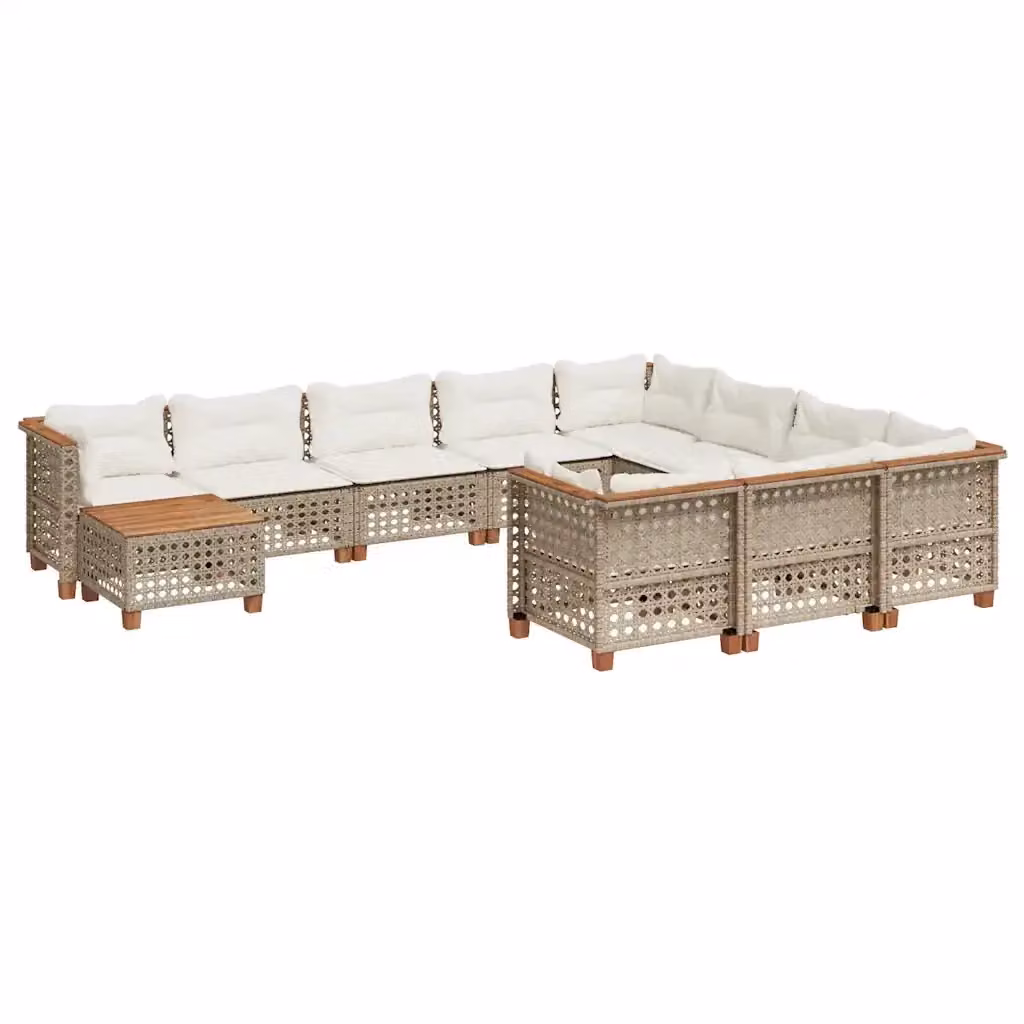 Set di Divani da Giardino vidaXL in Polyrattan Beige con Cuscini e Tavolino da Esterno a Forma di U – 2