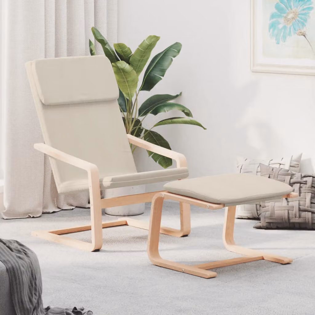 vidaXL Poltrona Relax con Poggiapiedi Beige in Tessuto e Struttura in Legno di Betulla