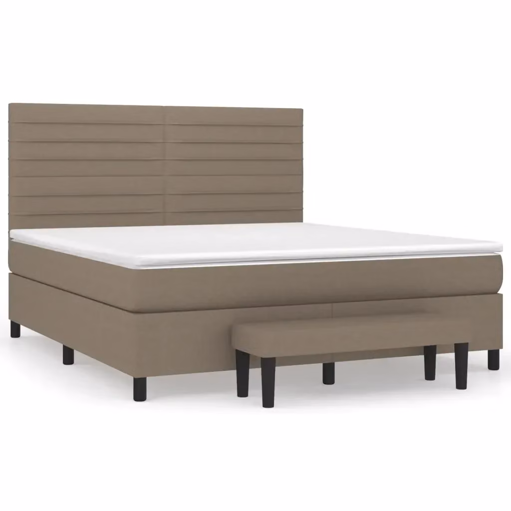vidaXL Giroletto a Molle Ibrido con Materasso in Tessuto Beige e Bianco L/P: 160 x 200 cm – 2