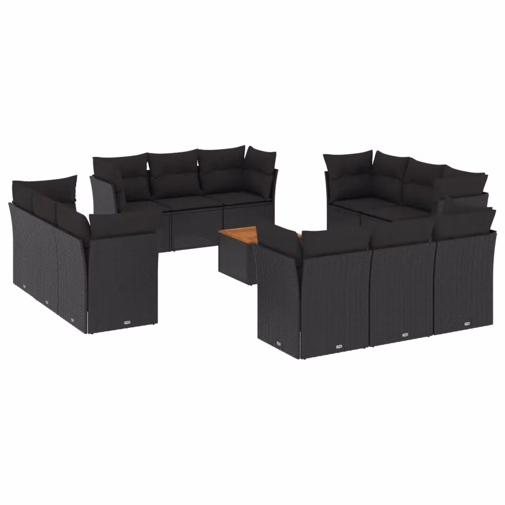 Set di Divani da Giardino VIDAXL a Forma di U in Polyrattan Nero con 13 Pezzi e Cuscini Inclusi – 2