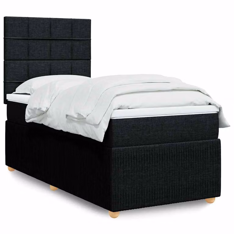 vidaXL Giroletto a Molle con Materasso Ibrido in Tessuto Nero, L/P/H: 90 x 190 cm