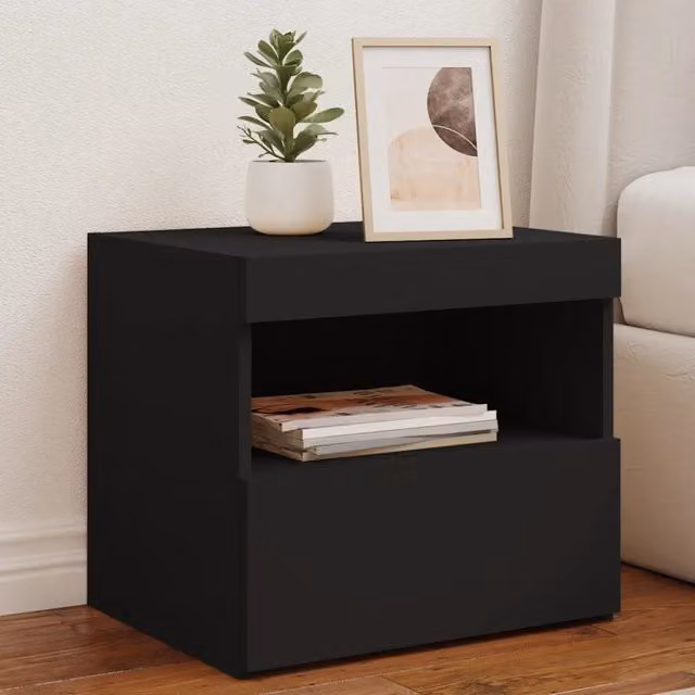 Comodini con Luci LED 2pz Neri 50x40x45 cm 836766