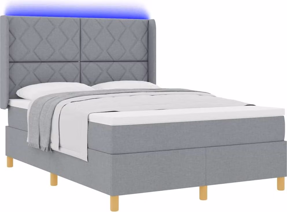 Letto a molle con testiera Grigio chiaro 160 x 200 cm Tessuto