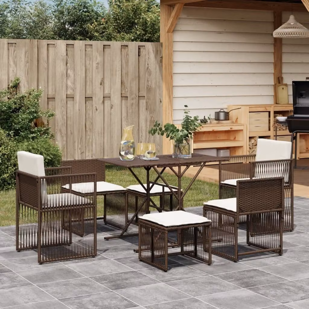 Maison Exclusive - Set da pranzo da giardino 7 pezzi con cuscini marroni in polyrattan