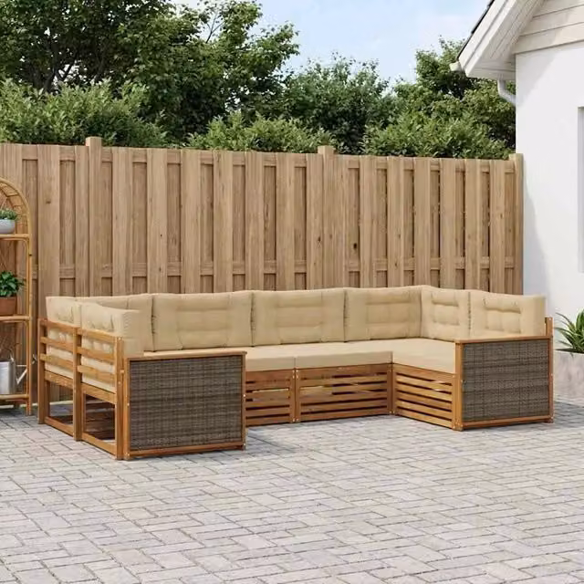 Set di divani da esterno 6 pz Naturale e Beige 3383771