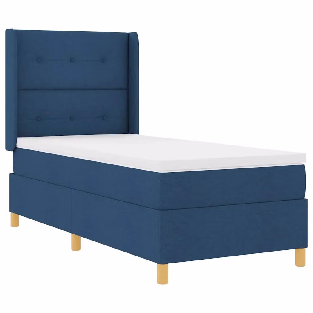 Letto a molle con testiera vidaXL in tessuto blu e dettagli oro, L/P: 90 x 190 cm – 2