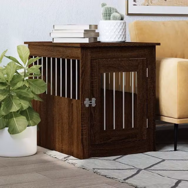 Gabbia per cani vidaXL in legno rovere marrone e metallo L: 75 cm, P: 55 cm, H: 65 cm