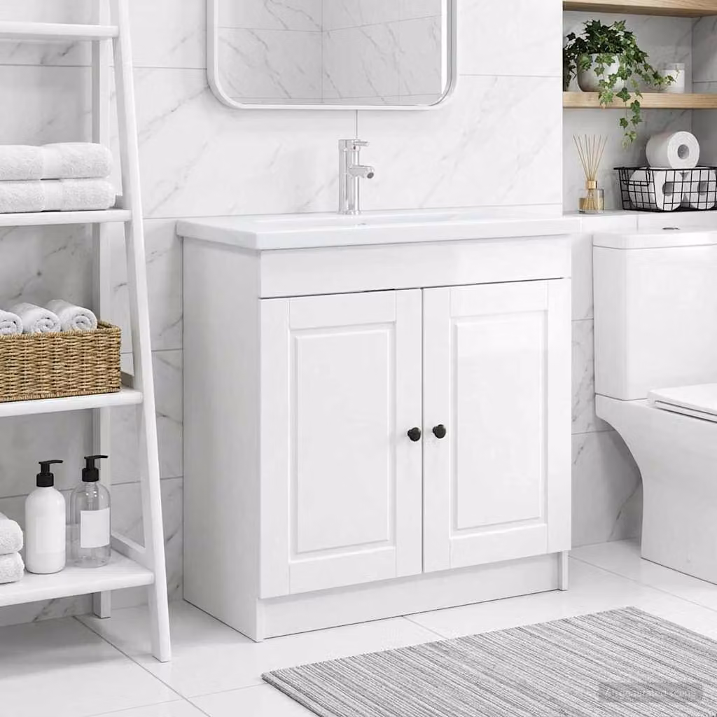 Mobiletto da bagno sotto il lavello vidaXL Bianco Lucido con ante a battente e ripiani interni