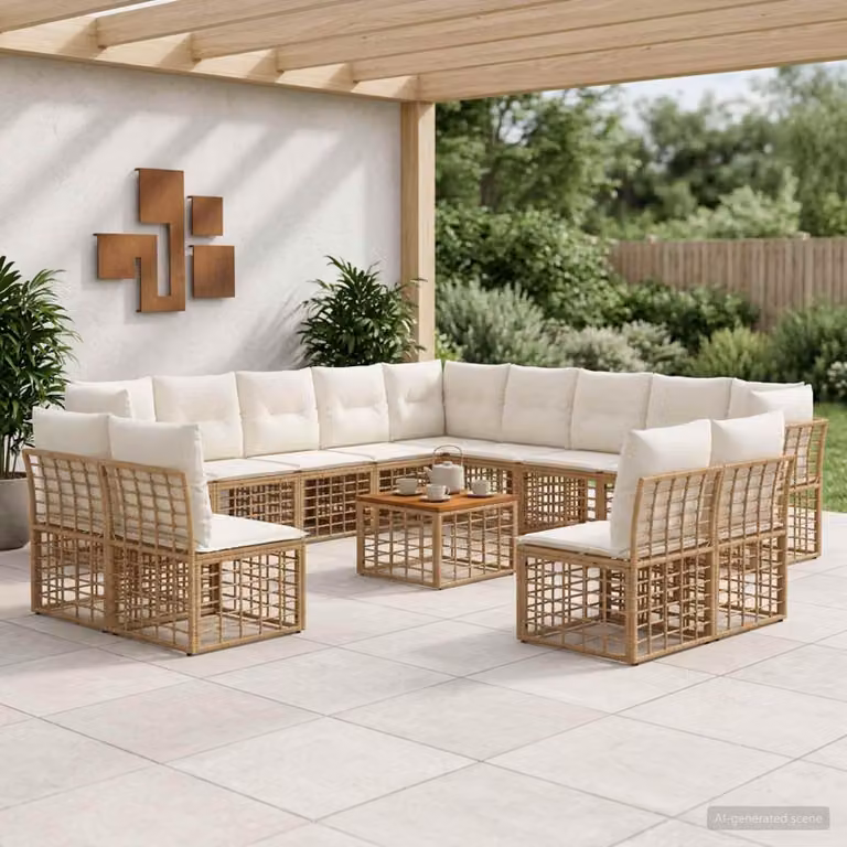 Maison Exclusive - Set da esterno per divano, 14 pezzi, 13 posti, colori: naturale e crema