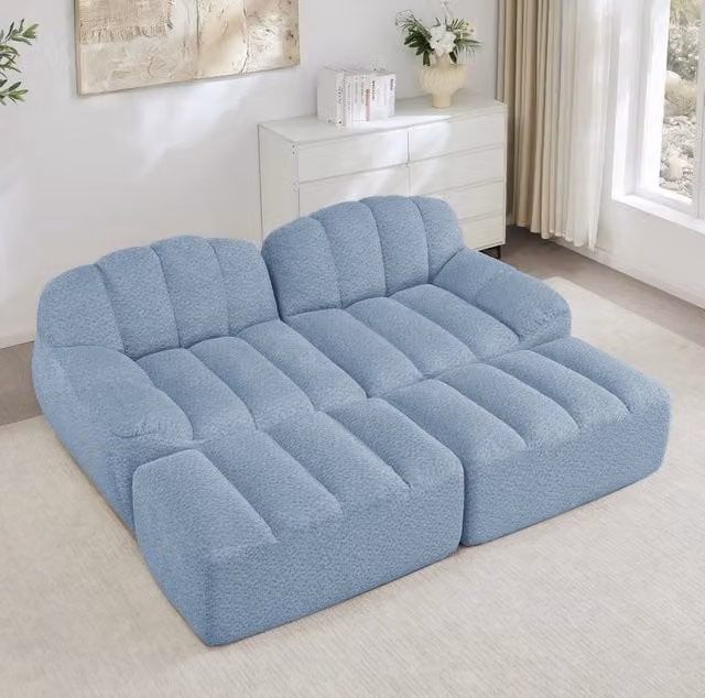 Divano modulare senza struttura rigida in pile granulato blu