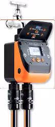 Programmatore per rubinetto Claber Aquadue 8410 per microirrigazione a goccia, arancione, alimentazione a batteria 9V