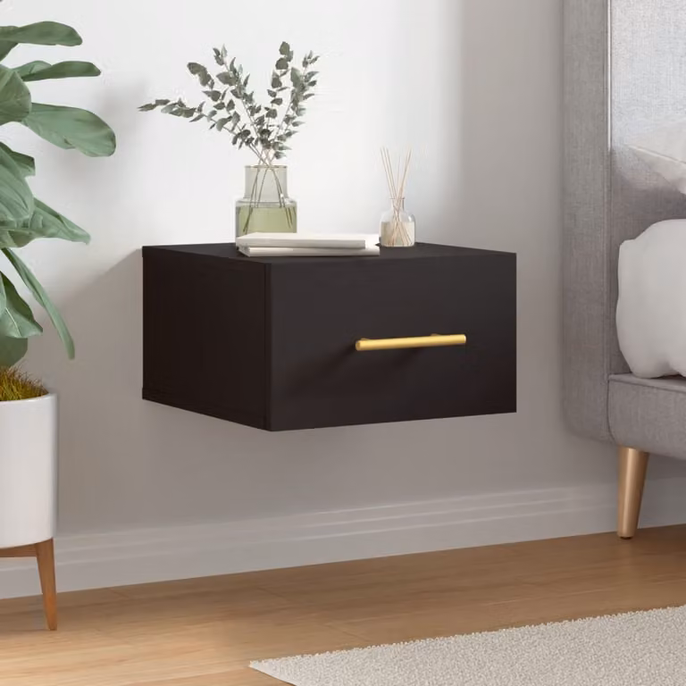Comodino a muro vidaXL Nero Moderno L: 35 cm, P: 35 cm, H: 20 cm