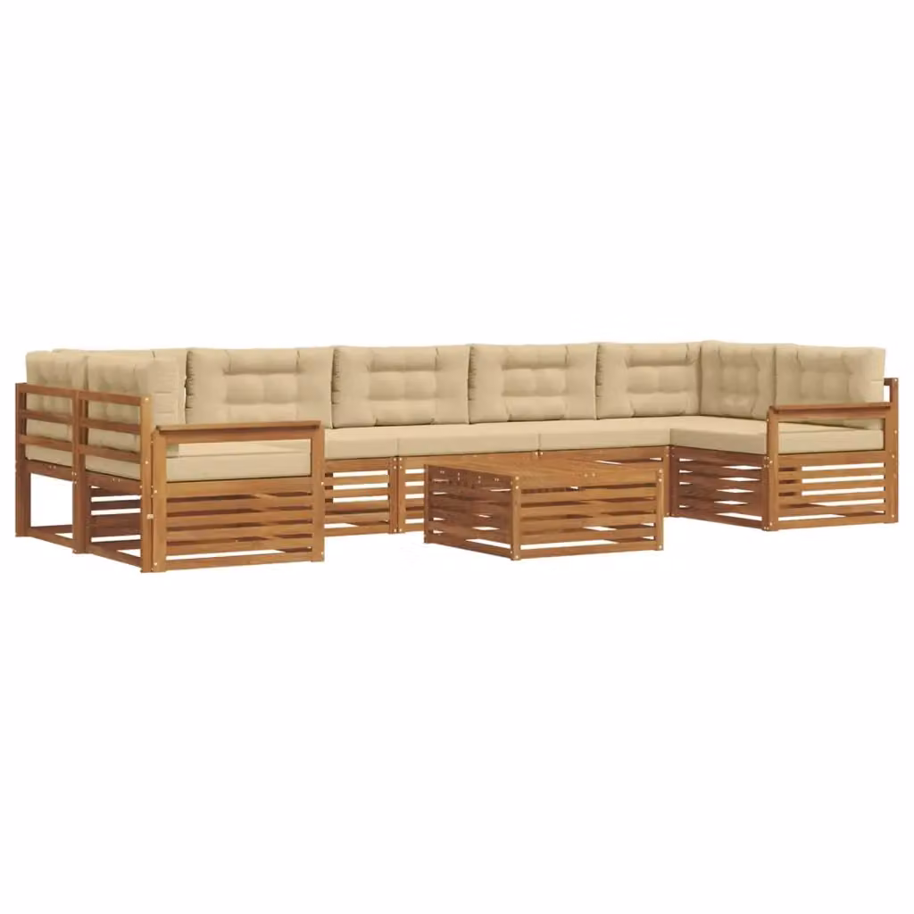 Set di divani da esterno vidaXL a forma di L con tavolo da caffè, 8 pezzi, in legno di acacia trattato e tessuto beige – 2