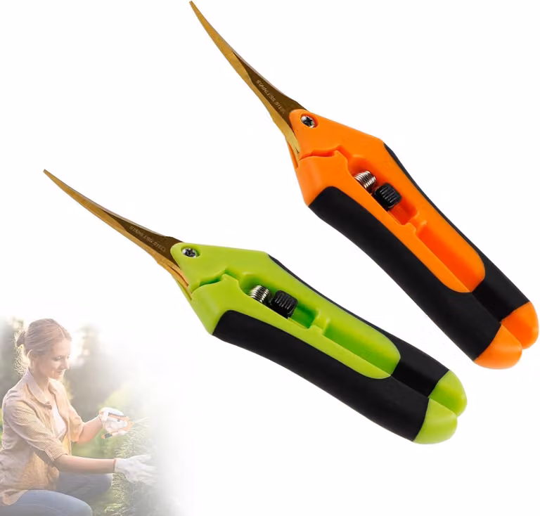 2 forbici da giardino con rivestimento in titanio, lame curve, multifunzionali, adatte per il giardino e la cucina