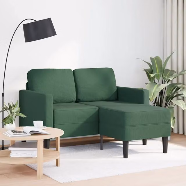 Divano 2 Posti con Chaise longue a L-Sofa 2 Posti con Chaise Verde Scuro 125 cm Lino