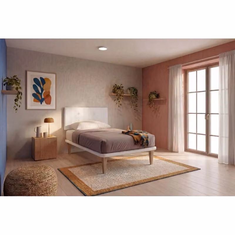 Letto singolo imbottito Ityhome Button in similpelle bianca con rete, L: 80 cm, P: 190 cm – 2