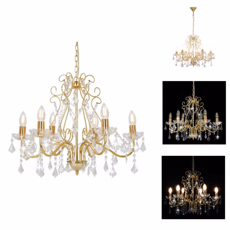vidaXL Lampadario con perle di cristallo Golden Round 6×E14 - Lampade