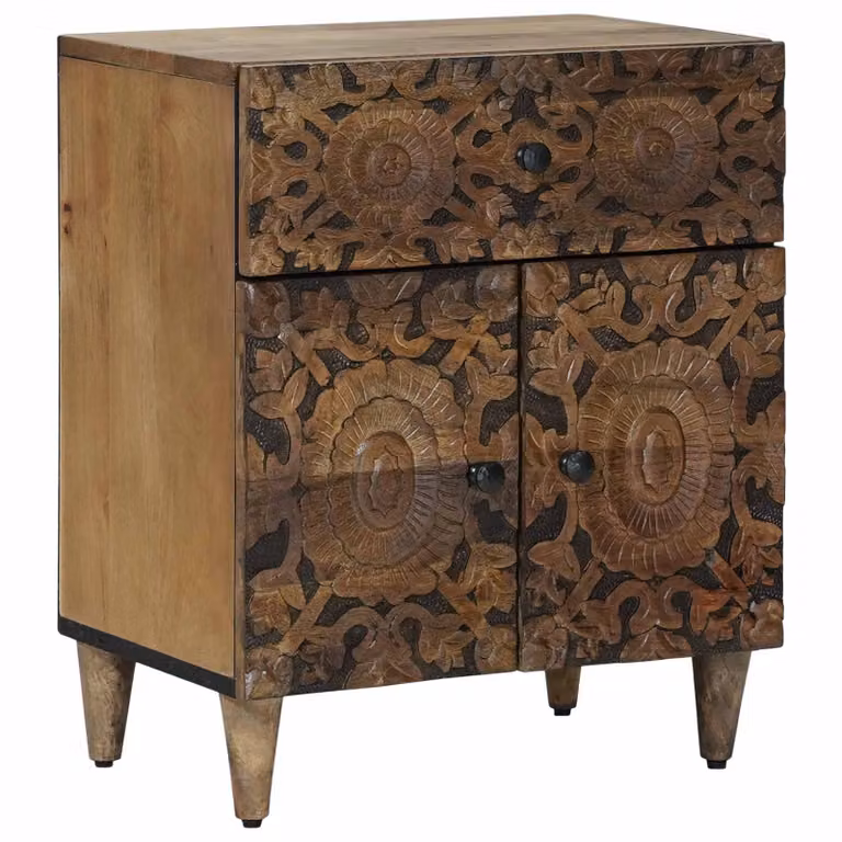 vidaXL Mobiletto da Letto Moderno in Legno di Mango Marrone L: 50 cm, P: 33 cm, H: 60 cm