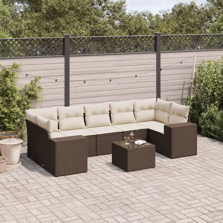 vidaXL Set Divani da Giardino 8 pz con Cuscini Marrone e Bianco in Polyrattan e Metallo