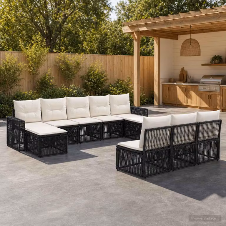 Maison Exclusive - Set da giardino composto da 10 pezzi. Divano da giardino in rattan sintetico, colore nero e crema