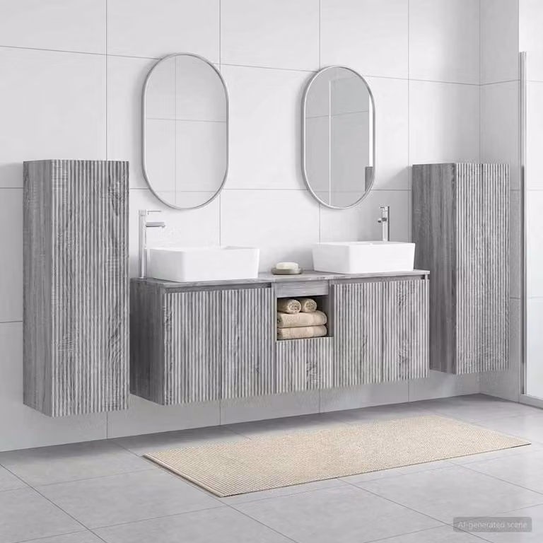 Set di mobili per il bagno moderno vidaXL in 5 pezzi colore grigio con vanità e pensili a muro