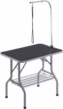 Tavolo per toelettatura professionale VEVOR per cani e gatti, modello pieghevole con braccio singolo, colore nero, portata massima 149,7 kg, L: 166,2 cm, P: 61,5 cm, H: 61,5 cm