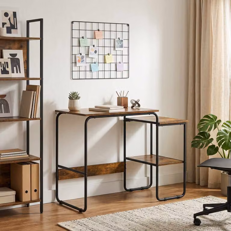 Scrivania moderna vidaXL con spazio di archiviazione, colore marrone, L: 100 cm, P: 60 cm, H: 75 cm