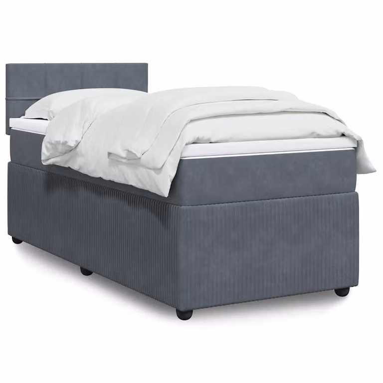 vidaXL Giroletto a Molle con Materasso Ibrido in Velluto Grigio e Bianco L/P/H: 200 x 80 x 100,5 cm
