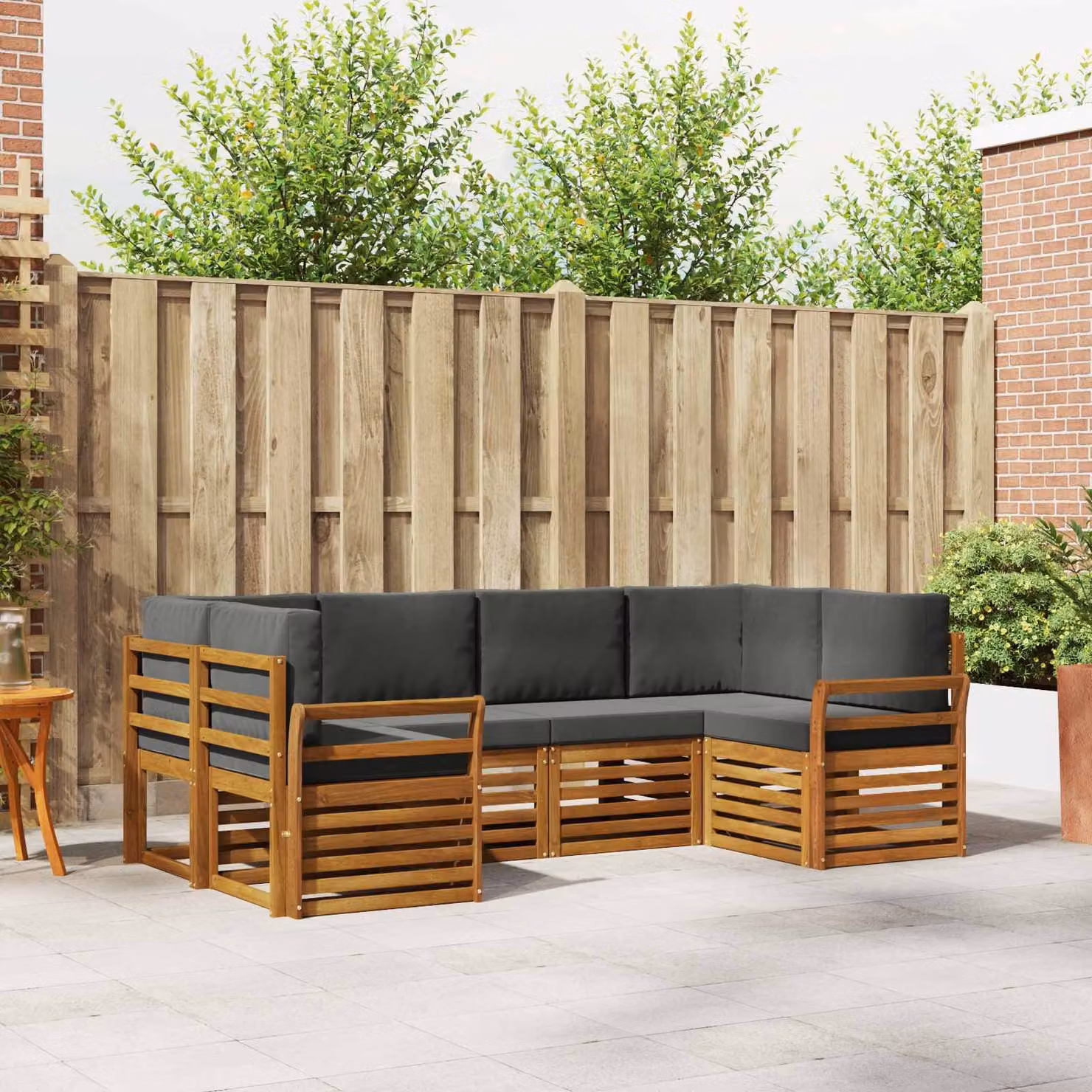 Set di divani da esterno vidaXL a forma di L composto da 6 pezzi in legno di acacia con cuscini beige e antracite