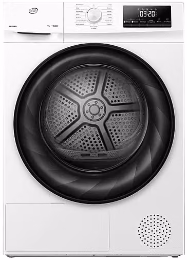 Asciugatrice Daya DHTD9PD a pompa di calore 9 kg, Bianco, Classe D, con rotazione bidirezionale e programma lana, Profondità: 63 cm