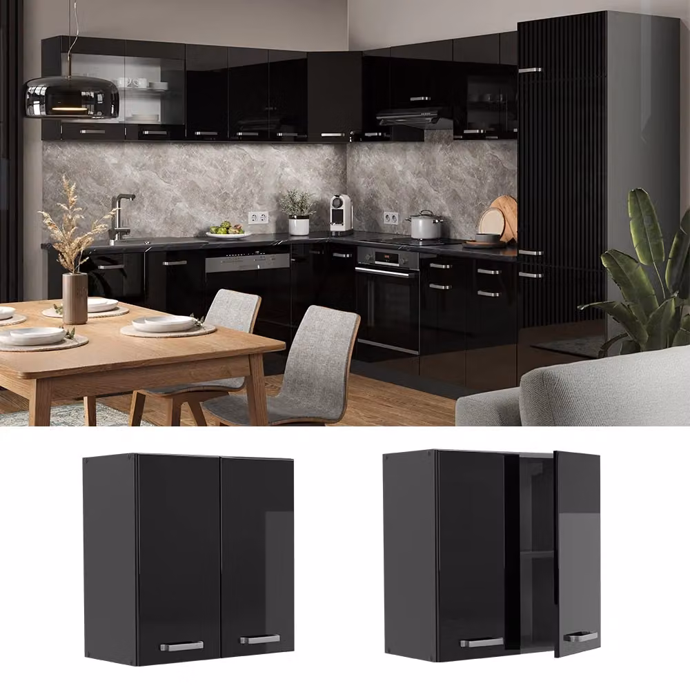 Pensile da cucina Vicco R-Line moderno in legno nero lucido e antracite L: 60 cm, P: 31 cm, H: 60 cm – 2