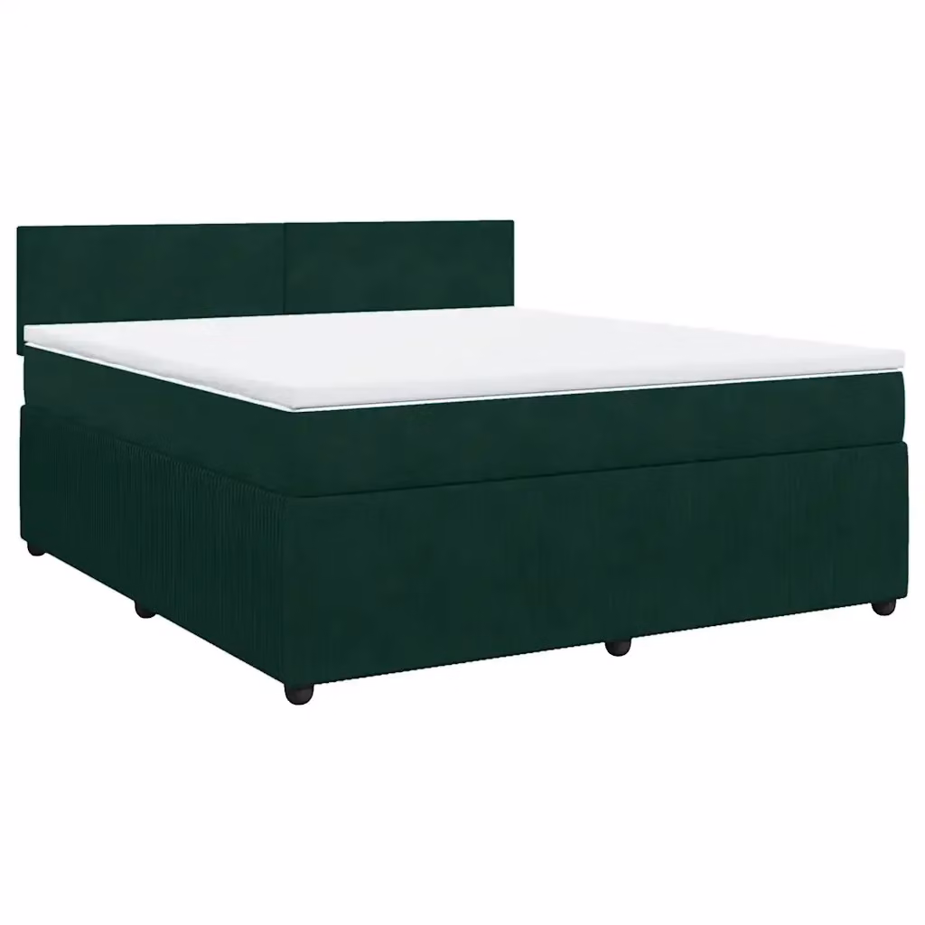 Letto con Giroletto a Molle e Materasso Ibrido vidaXL in Velluto Verde Scuro e Bianco L/P: 180 x 200 cm – 2